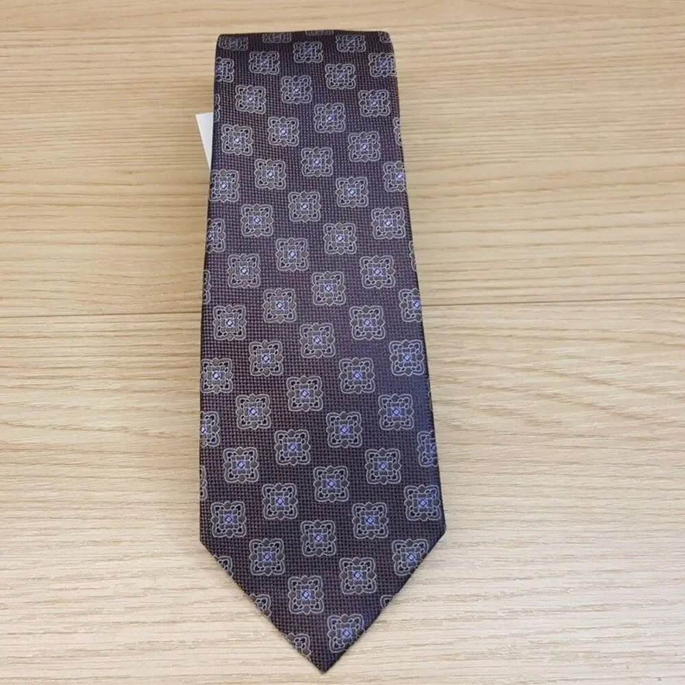 BLOOMINGDALES MENS STORE Neck Tie Brown Medallion 100% Silk Classic